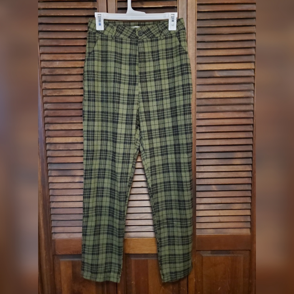 Romwe Pants Green Black Plaid M 6